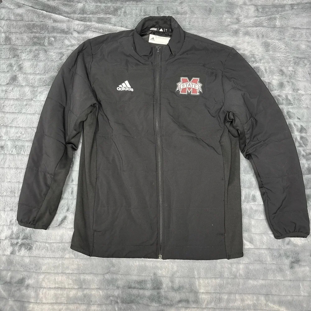 Adidas Mississippi State Bulldogs Mens Full Zip Quilted Jacket Black GE2877 L